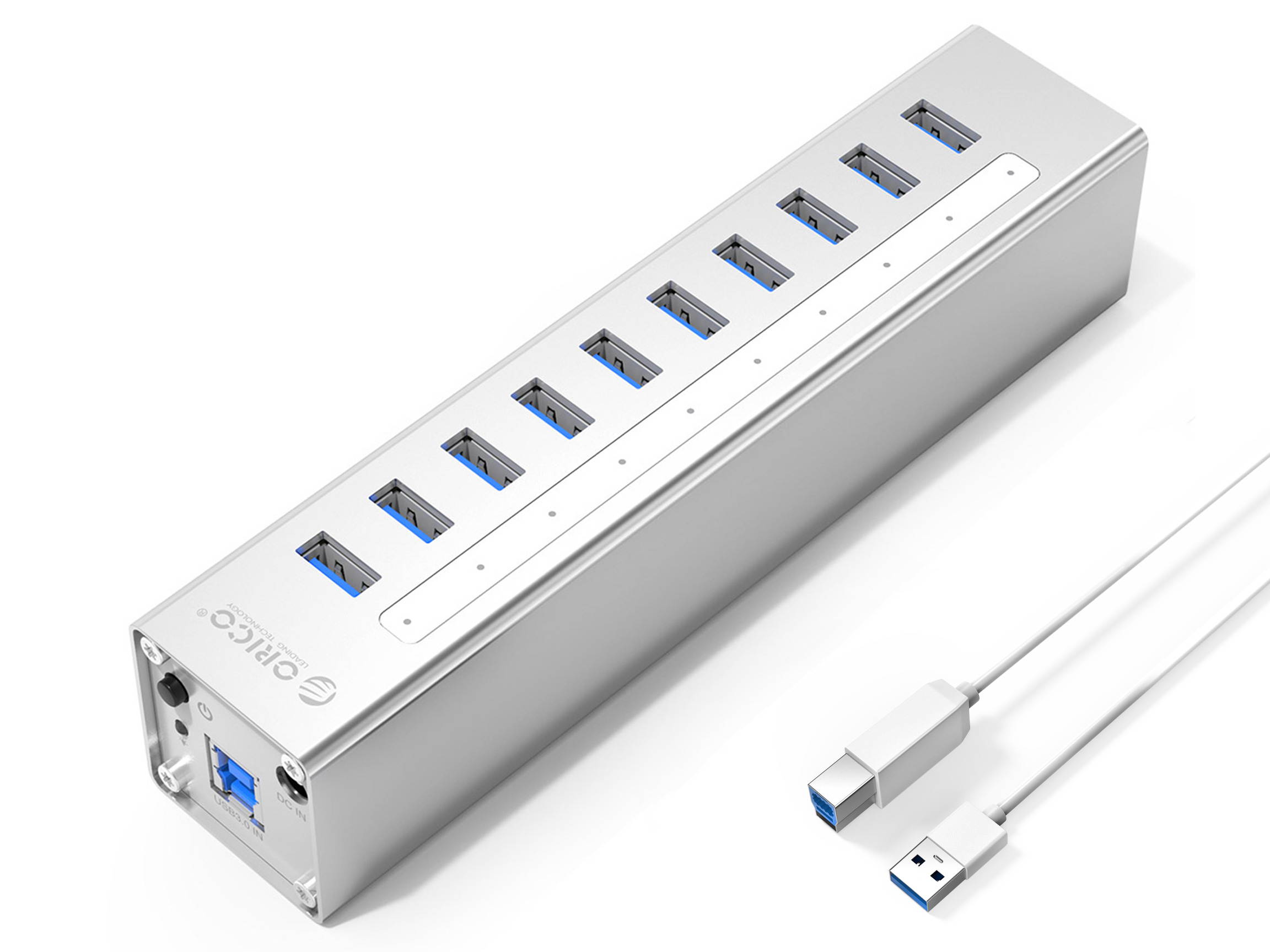 ORICO Aluminum 10Ports USB 3.0 HUB with 3.3Ft. USB 3.0 Data Cable and 12V/3A Power Supply for Macbook,PC,Laptops (HUB is not a Charger,Data transfer Only)- Silver (A3H10-V1-US)