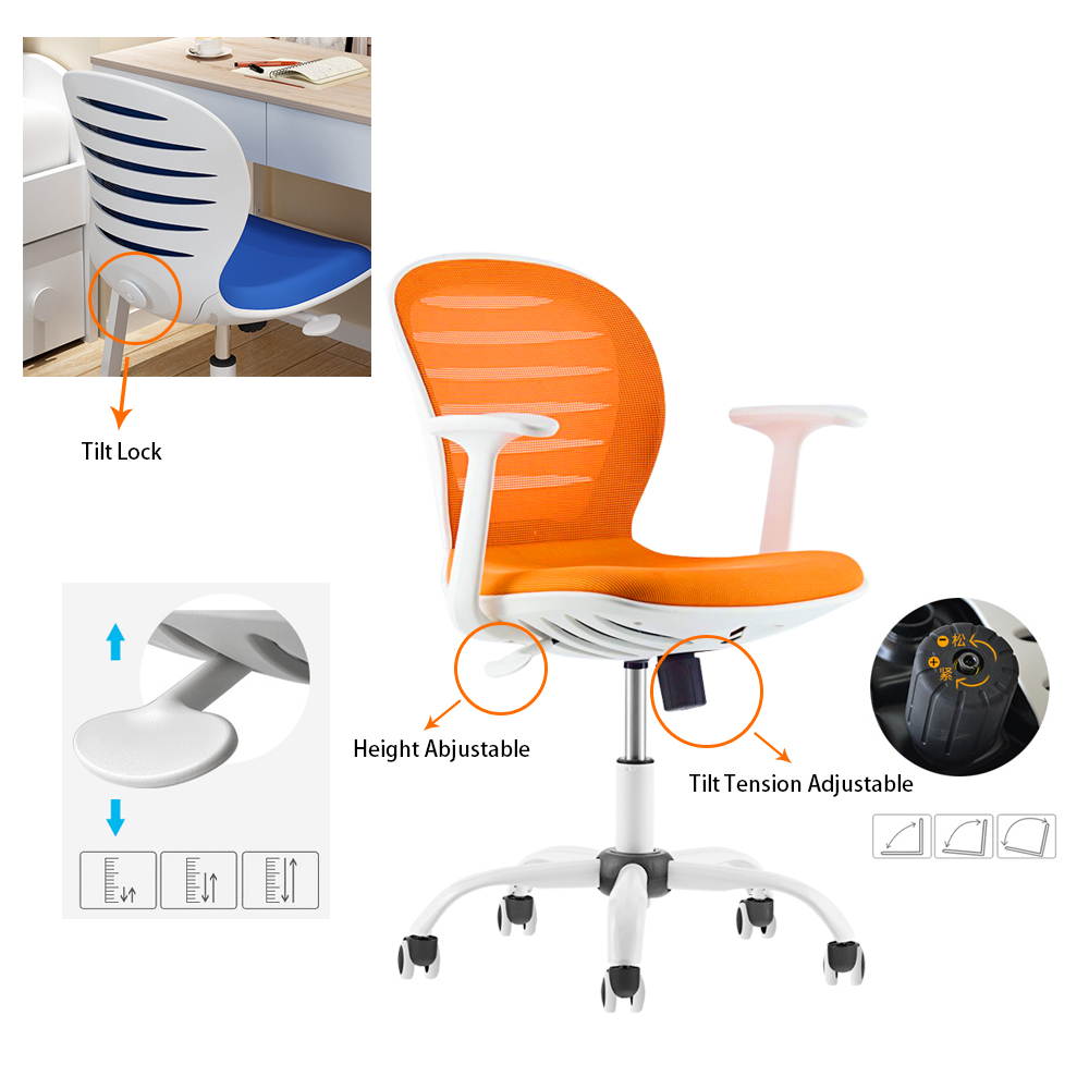 Multi Function Mid Back Mesh Adjustable Home Office Task Chair with Armrest (Orange)