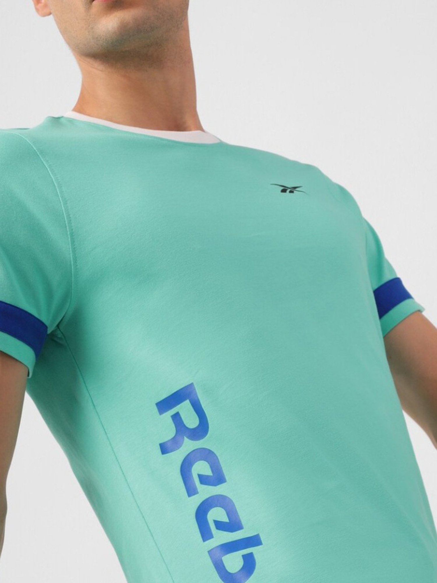 Reebok Green Cotton Slim Fit Logo Printed Sports T-Shirt