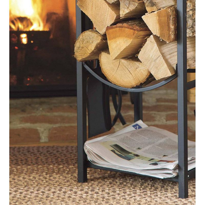 Plow & Hearth - All-In-One Firewood Wood Rack with Fireplace Tool Set, Black