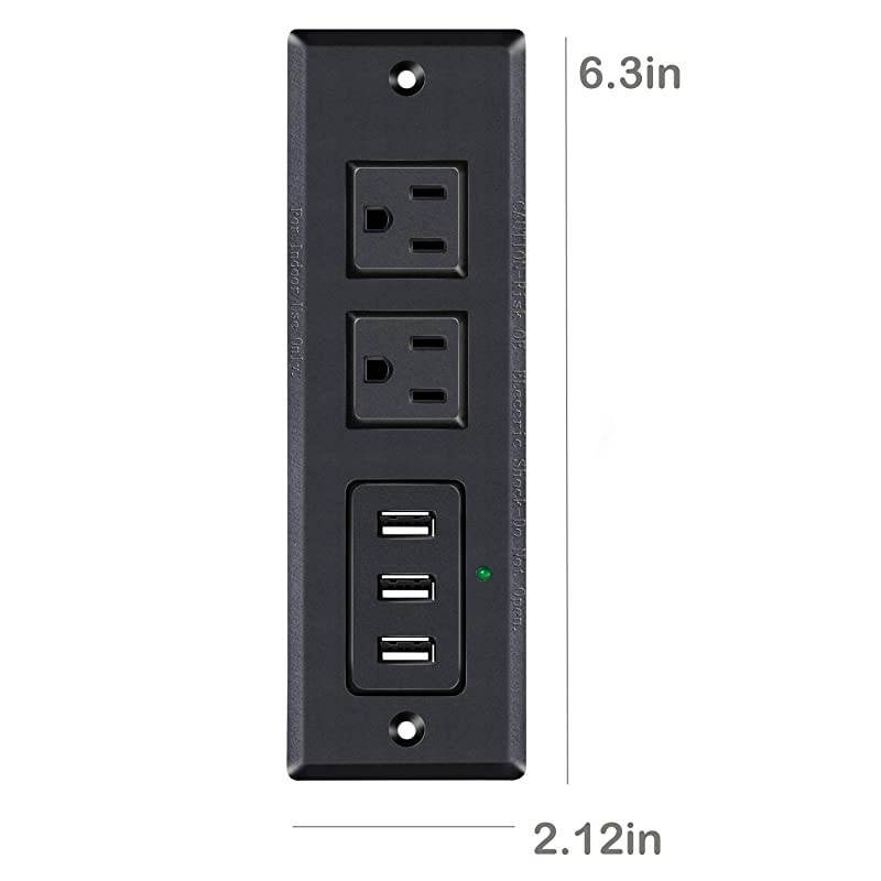 Recessed Power Strip SocketDesktop Power Grommet Power Strip With 2 OutletsHidden Recessed Power Strip with 3A Max USB Charging Ports