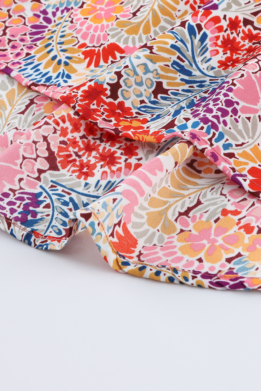 Multicolor Gorgeous Notch V Neck Short Sleeve Floral Blouse