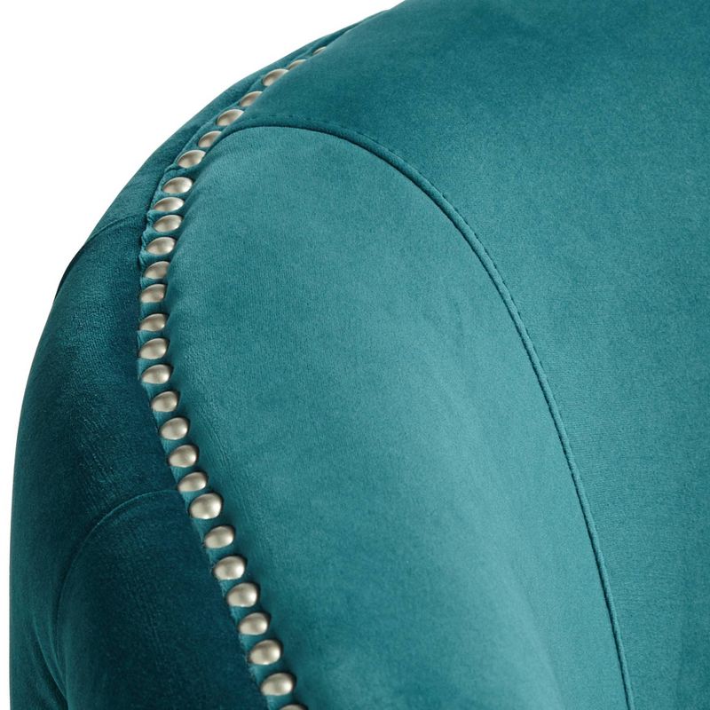 55 Downing Street Bridgerton Teal Green Velvet Tufted Swivel Accent Chair