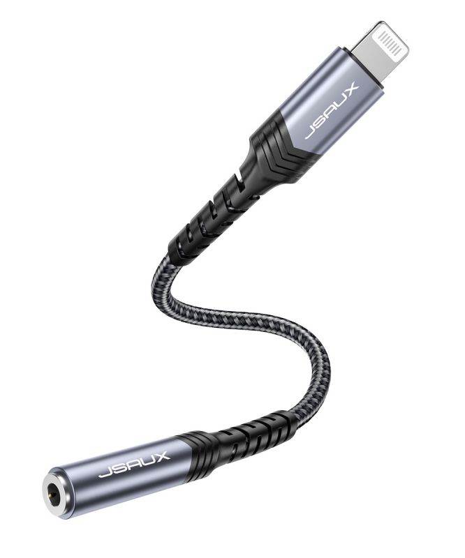 JSAUX for Lightning to 3.5mm Jack Cable Adapter Headphone Audio Music Play for iPhone 12 X 7 8 Plus Aux Cable Splitter