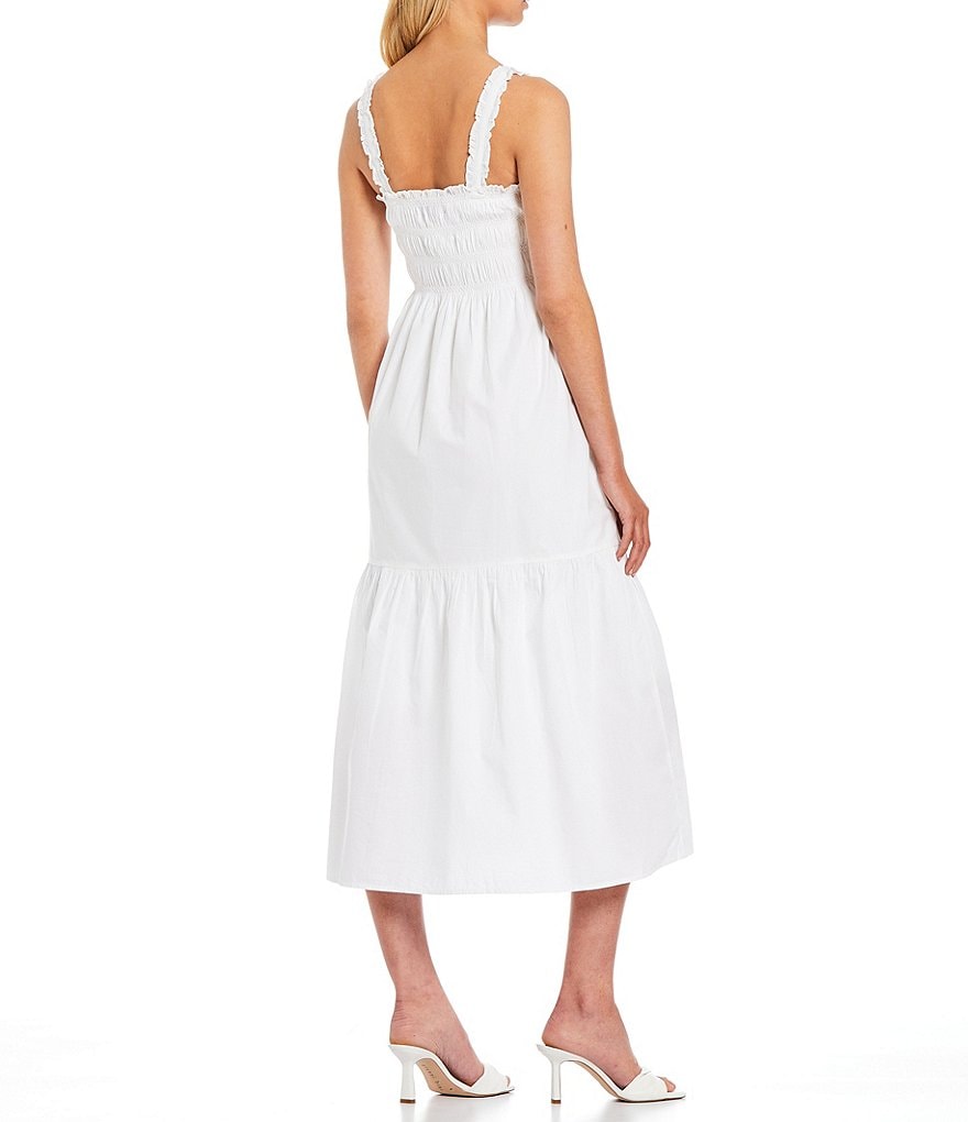 French Connection Ekeze Rhodes Square Neck Smocked Sleeveless Poplin Dress