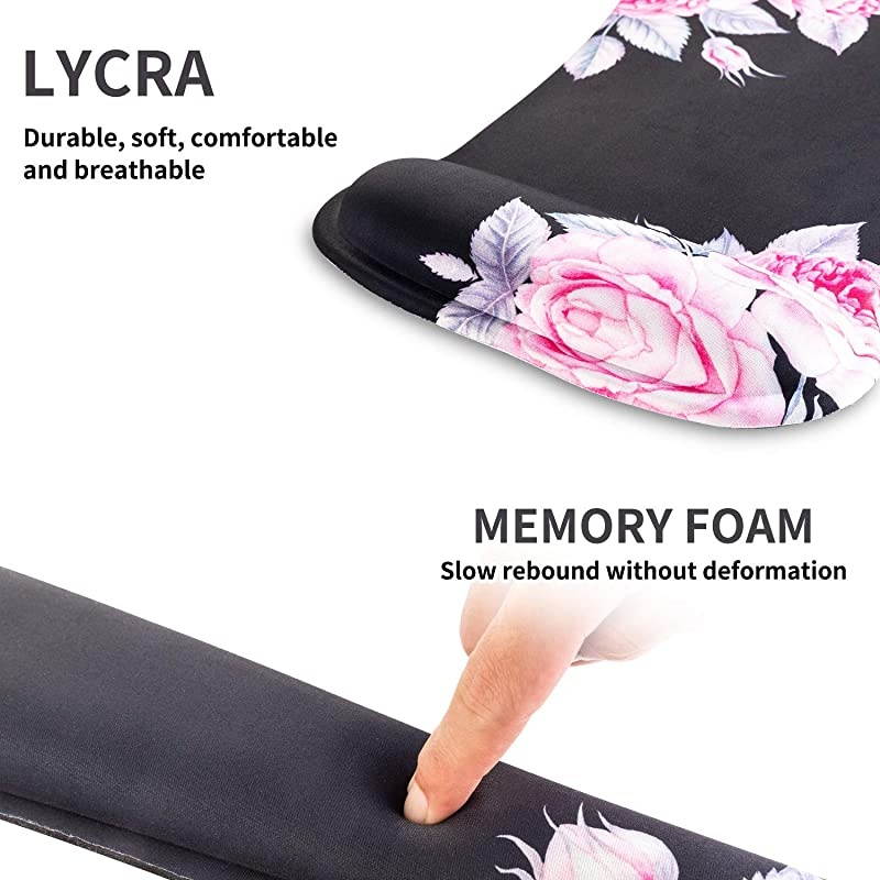 Keyboard Wrist Rest Pad and Mouse Wrist Rest Support Mouse Pad SetDurable Comfortable Lightweight for Easy Typing Pain ReliefErgonomic Support Rose