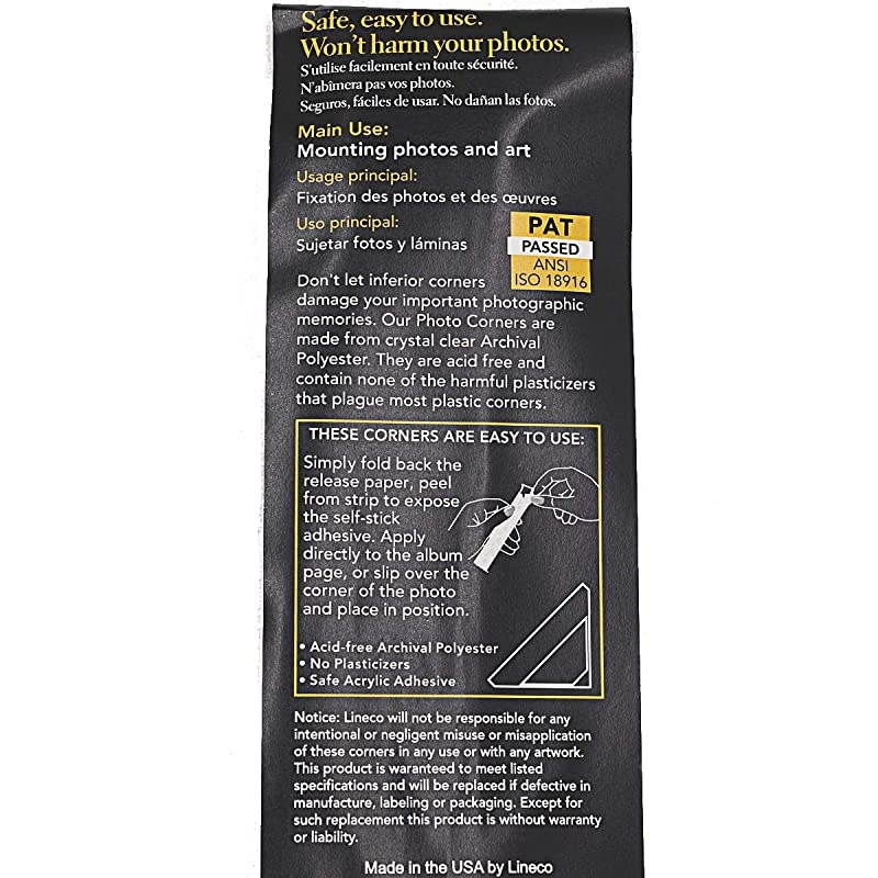 Archival Polyester Framers Corners. Acid-Free, Pressure Sensitive Adhesive, Safe Acrylic Backing. 1.375 Inches. Display Photos, Prints, Artwork. (Pack of 240). Clear