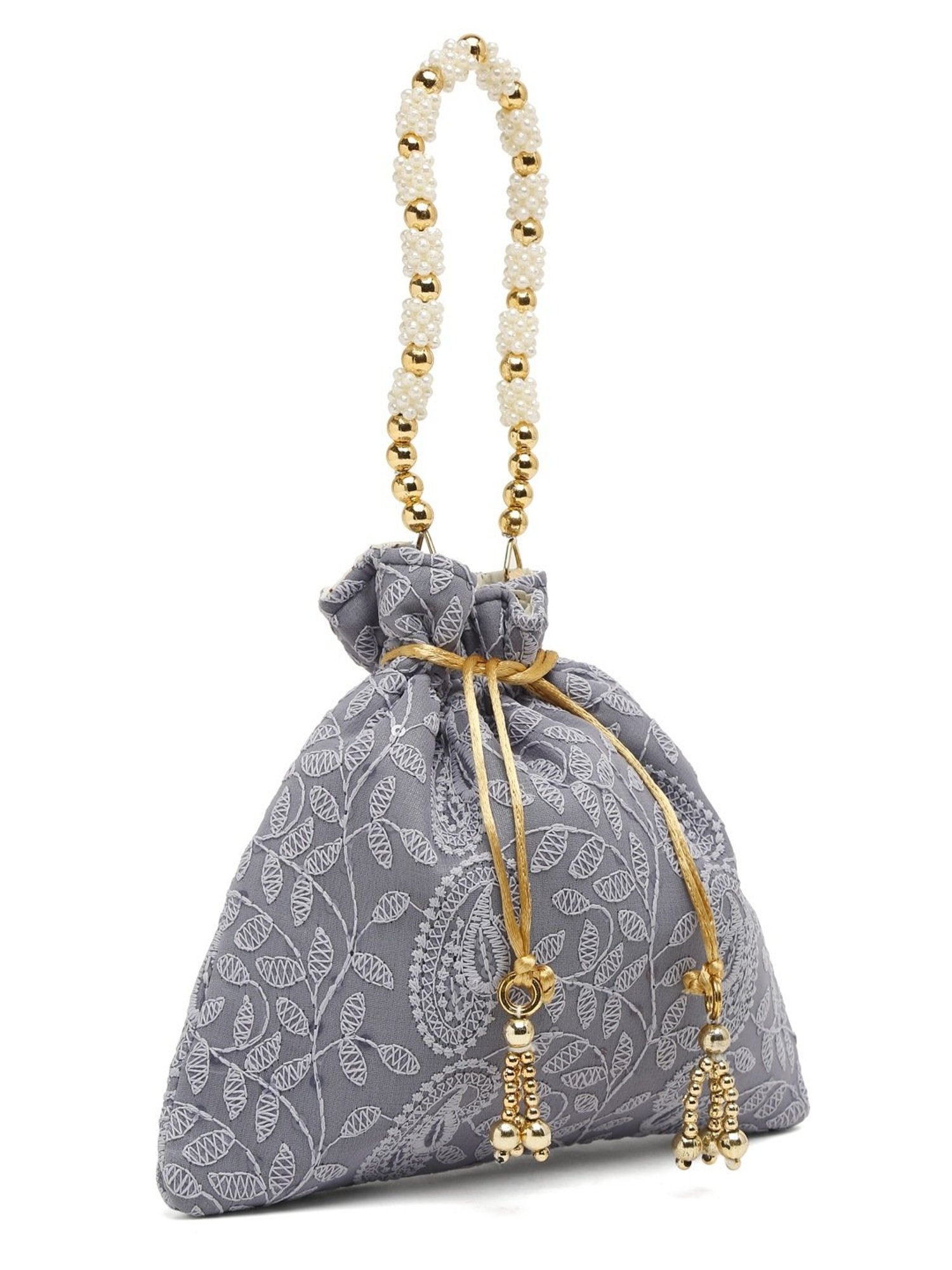 Glam Story Grey Embroidered Small Potli