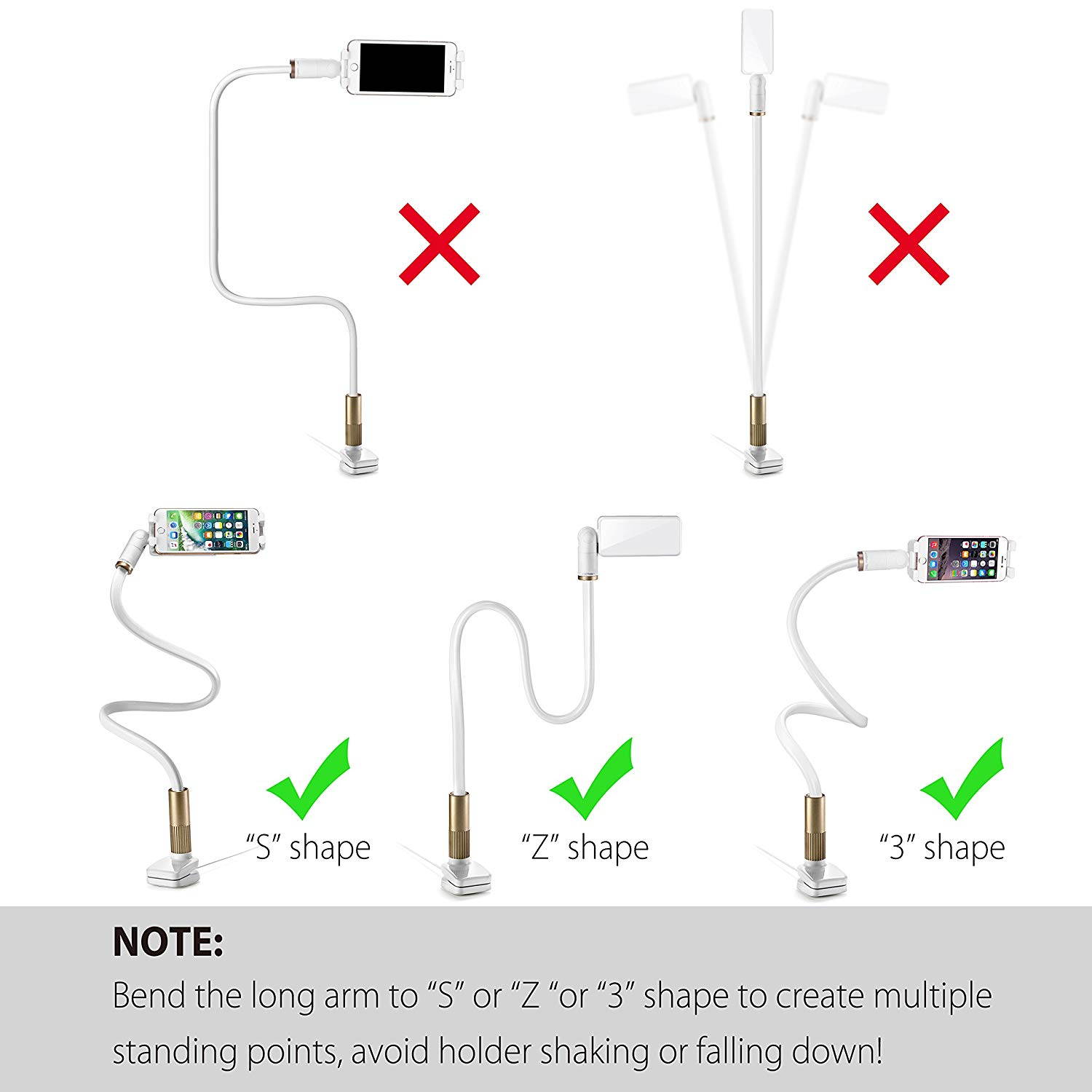 Avantree Cell Phone Holder Clip On Lamp for Bed, Gooseneck Desk Lamp LED Light, Universal Lazy Bracket, Flexible Long Arm for 4-6.3" Phones Mobile Stand - CP901L