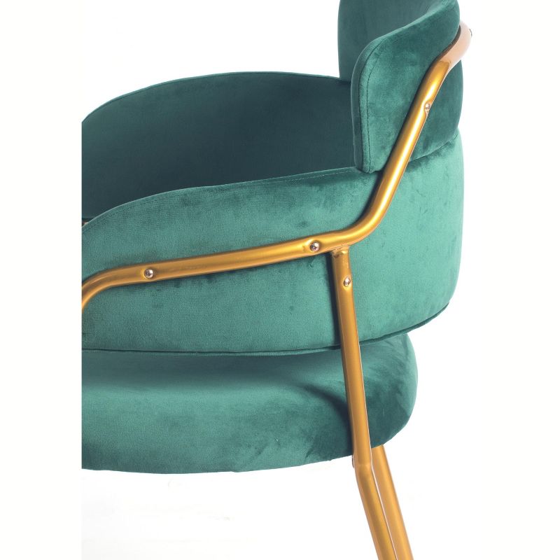 Bold Tones Modern Green Velvet Fabric Upholstered Accent Arm Chair with Gold Metal Legs