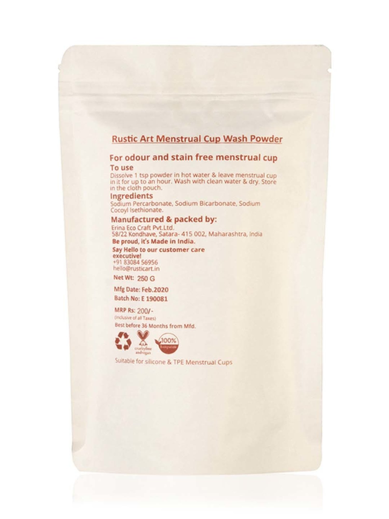 Rustic Art Natural Menstrual Cup Wash Powder - 250 gm