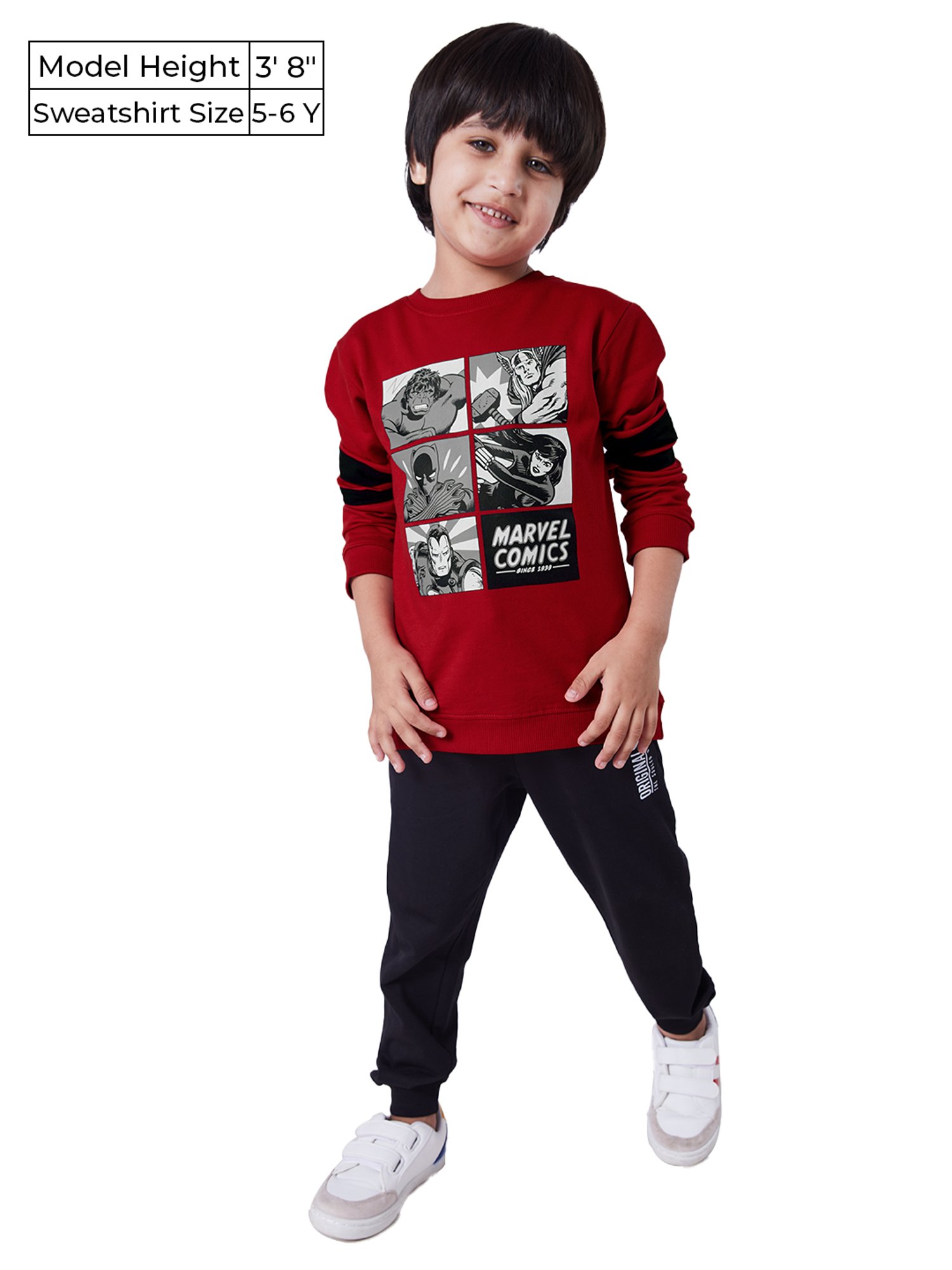The Souled Store Kids Red & Black Cotton Printed Full Sleeves Marvel Sweatshirt