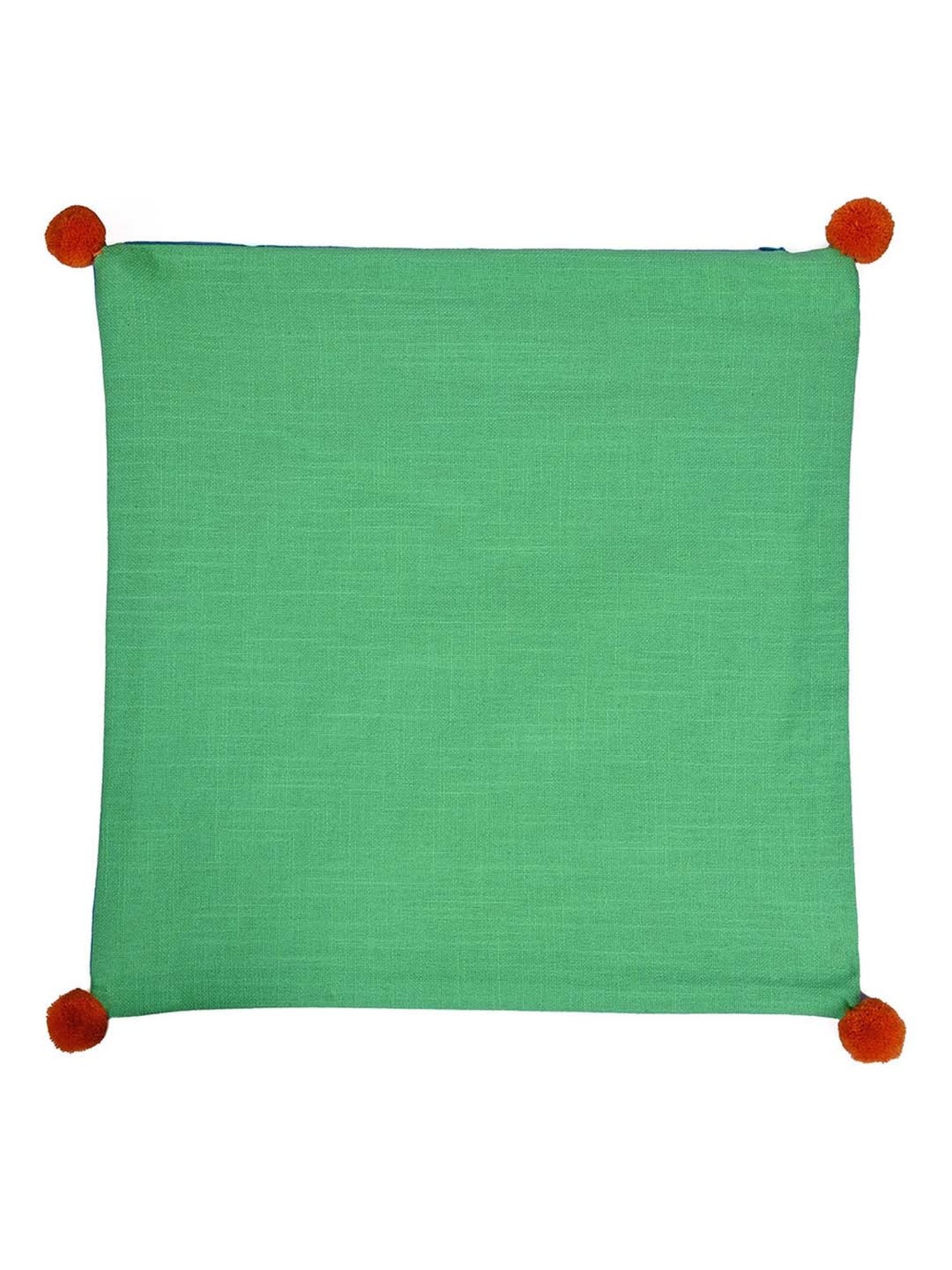 @home Blue & Green Cotton Two Sided Pom Pom Cushion Cover With Zipper