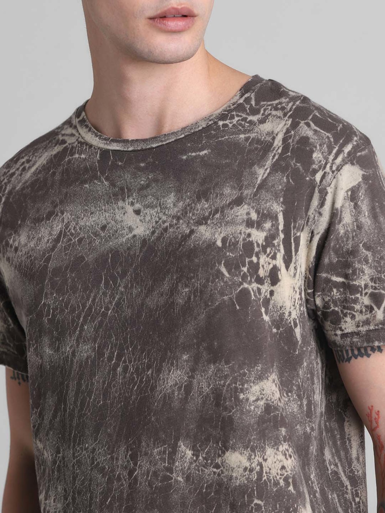Jack & Jones Charcoal Regular Fit Cotton Crew T-Shirt