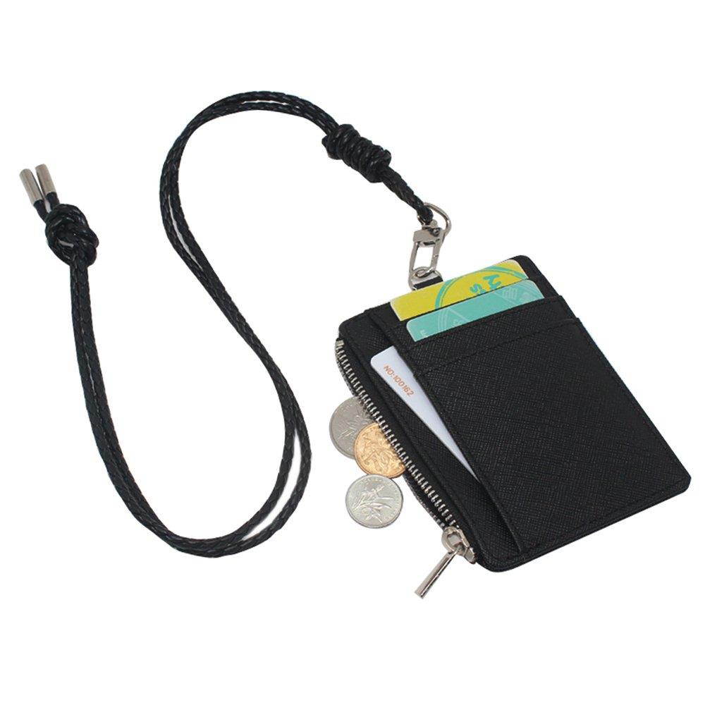 Boshiho Saffiano Leather Badge Holder ID Card Holder with Coin Change Purse