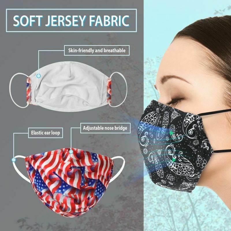 2 PCS Cotton Face Mask Reusable Washable with 8pcs PM2.5 Filter Insert Pad