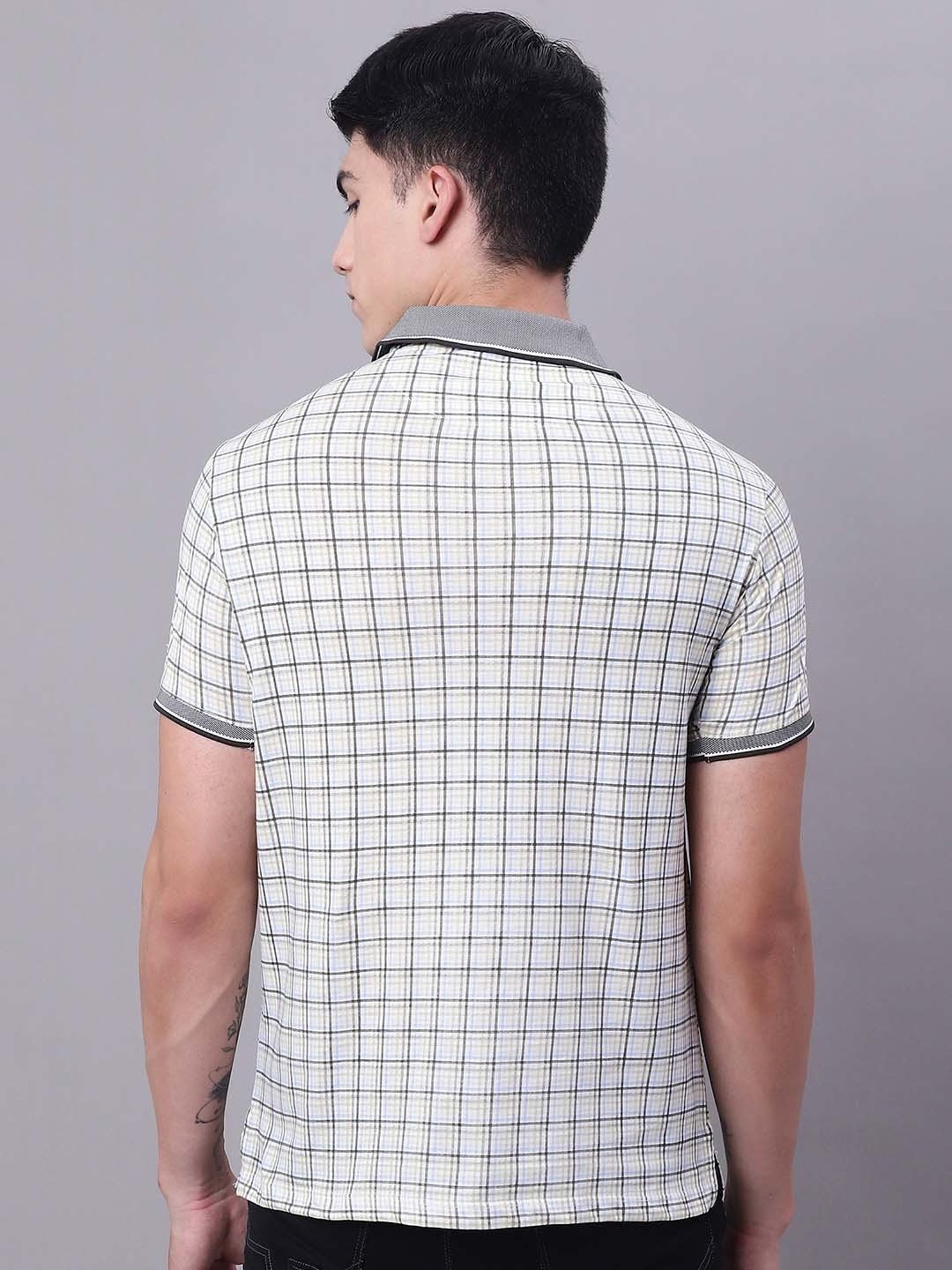 Venitian- Forbidden Clothing Olive & White Slim Fit Check Polo T-Shirt