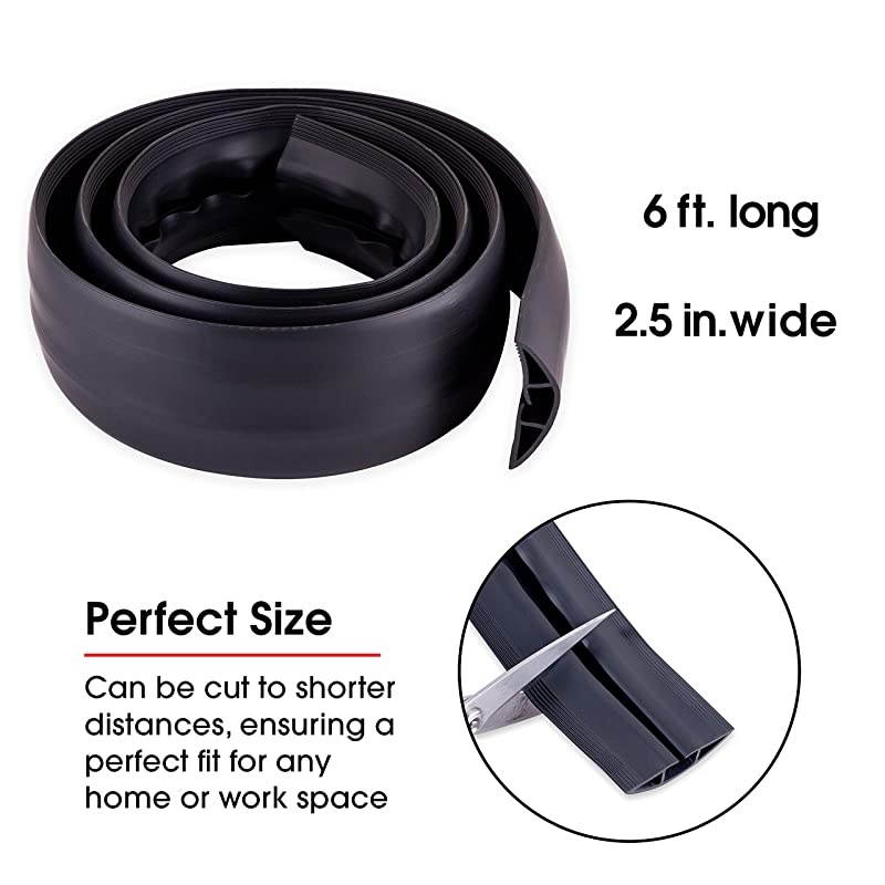 Black 6 Ft Floor Cord Cover Rubber Low Profile Cable Protector 43003