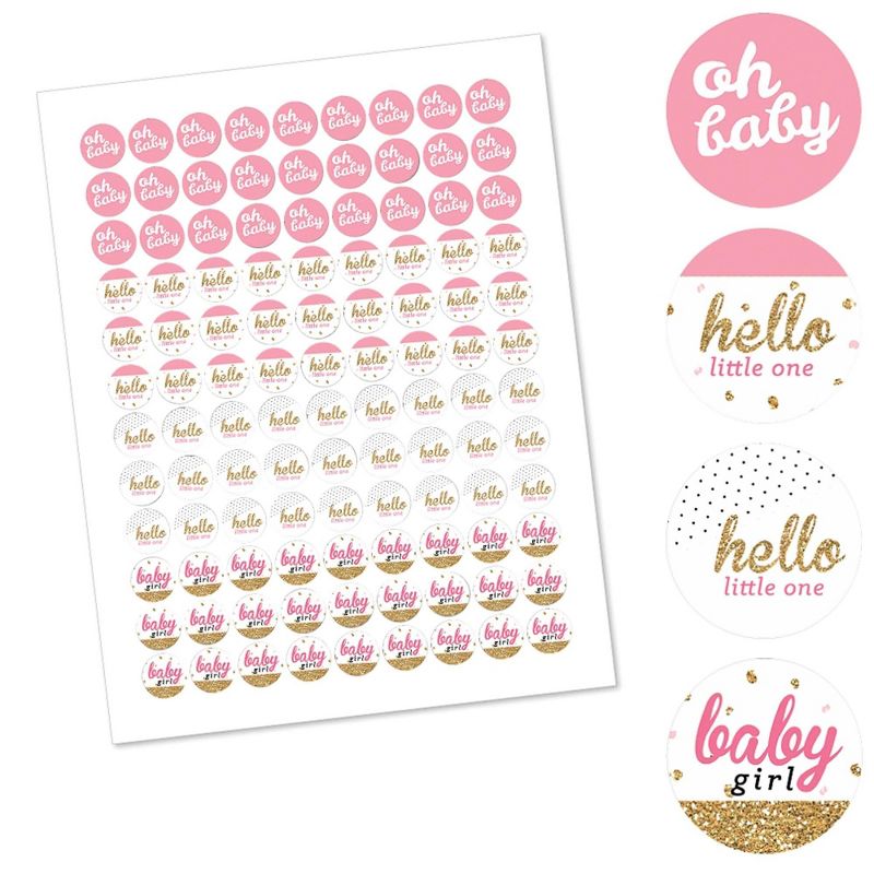 Big Dot of Happiness Hello Little One - Pink & Gold - Girl Baby Shower Party Round Candy Sticker Favors - Labels Fit Hershey's Kisses (1 sheet of 108)