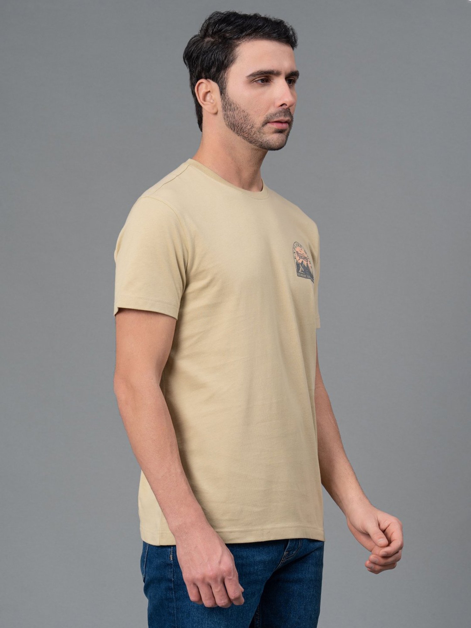 Red Tape Pale Olive Regular Fit Graphic Print Cotton Crew T-Shirt