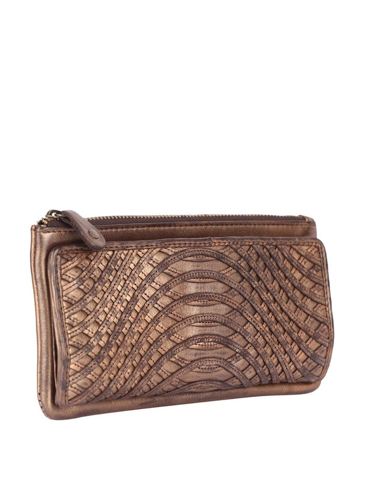 KOMPANERO Doria Metallic Bronze Leather Textured Bi-Fold Wallet