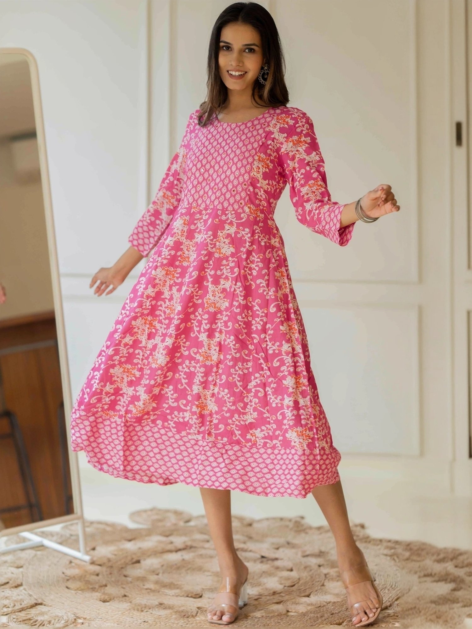 MIRCHI FASHION Pink Cotton Printed A-Line Dress