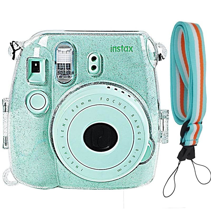 Glitter Crystal Case Compatible with Fujifilm Instax Mini 9/8/8+ Instant Film Camera with Cute Adjustable Strap. (Do not fit Mini 11 Camera ) - Transparent