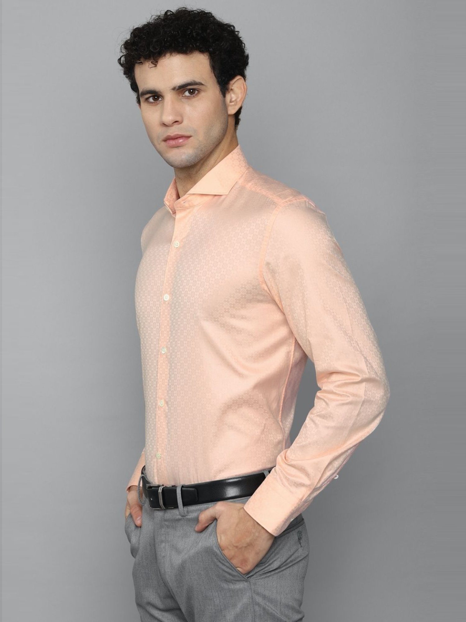 Luxure By Louis Philippe Peach Cotton Slim Fit Printed Shirt