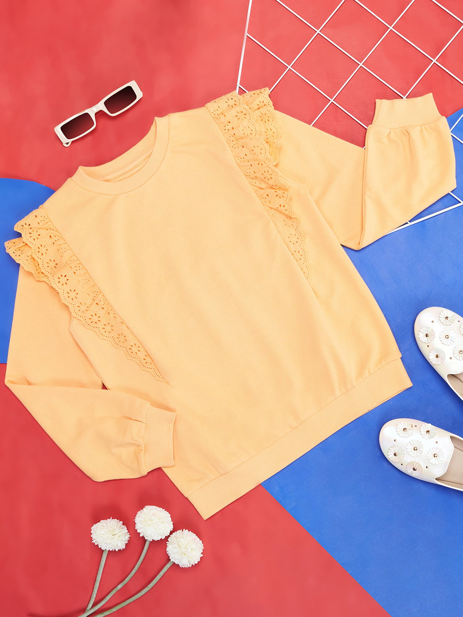 YU by Pantaloons Kids Peach Solid Full Sleeves Sweatshirt