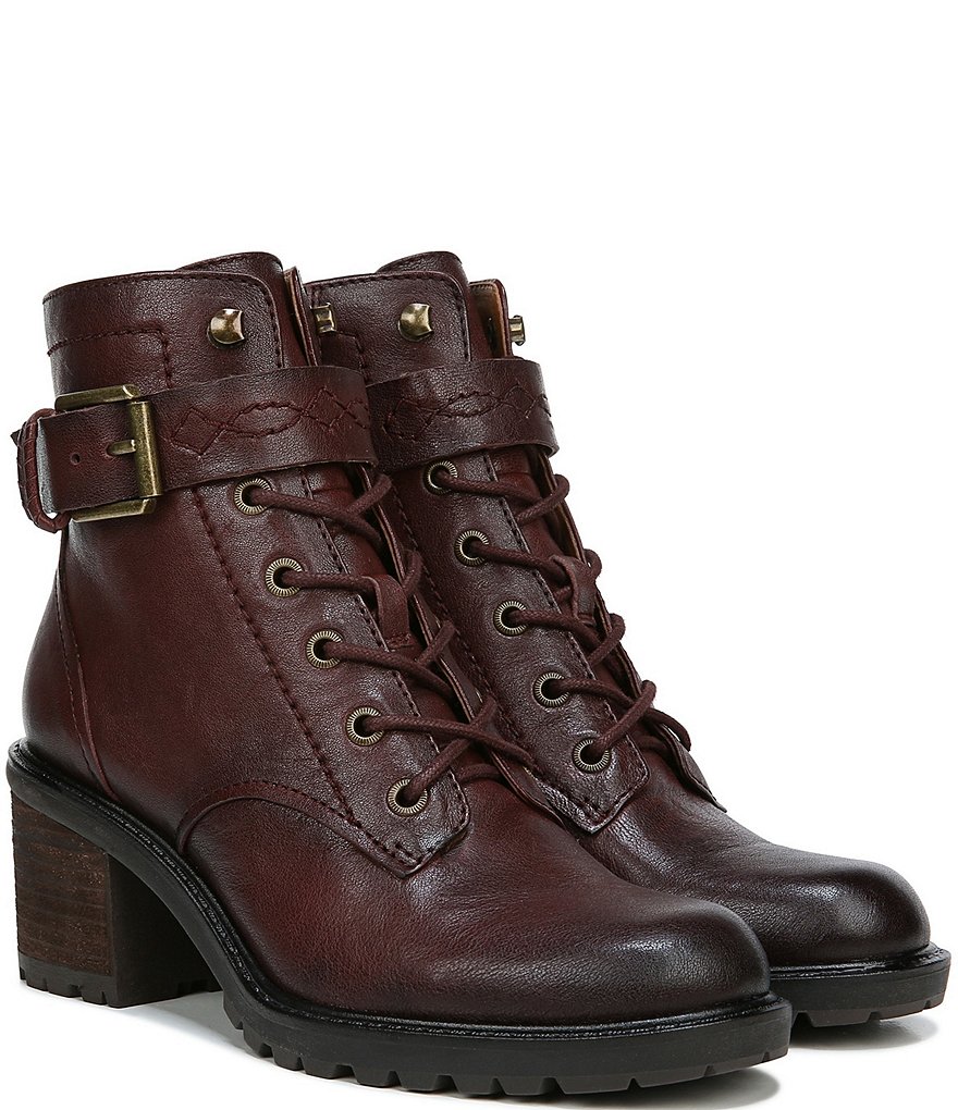 Zodiac Gemma Leather Buckle Strap Detail Lug Sole Block Heel Combat Booties