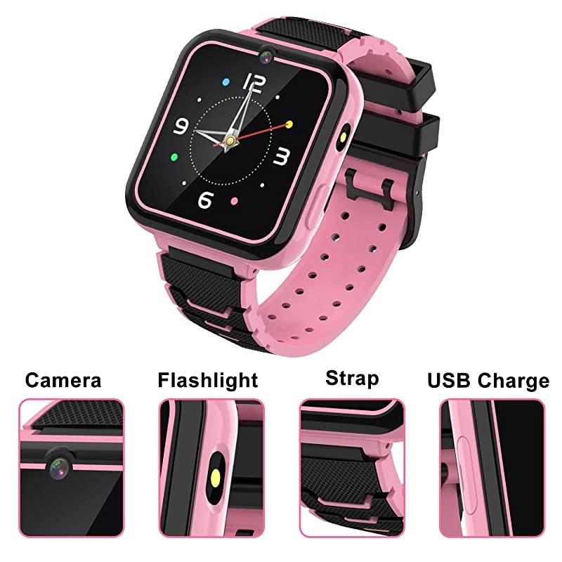 Watch for Kids Boys Girls, 1.57'' HD Touch Screen 7 Puzzle Game Music Player watch with Alarm Clock Recorder Torch for Children Birthday Learning Gifts Teen Students ( Pink)
