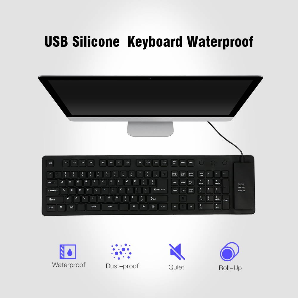 108 Keys USB Silicone Flexible Foldable Keyboard  Waterproof Dustproof USB Silent Keys For Laptop Desktop Keyboard