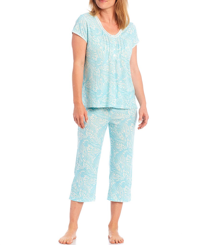 Miss Elaine Cottonessa Paisley Printed Short Sleeve Knit Coordinating Pajama Set