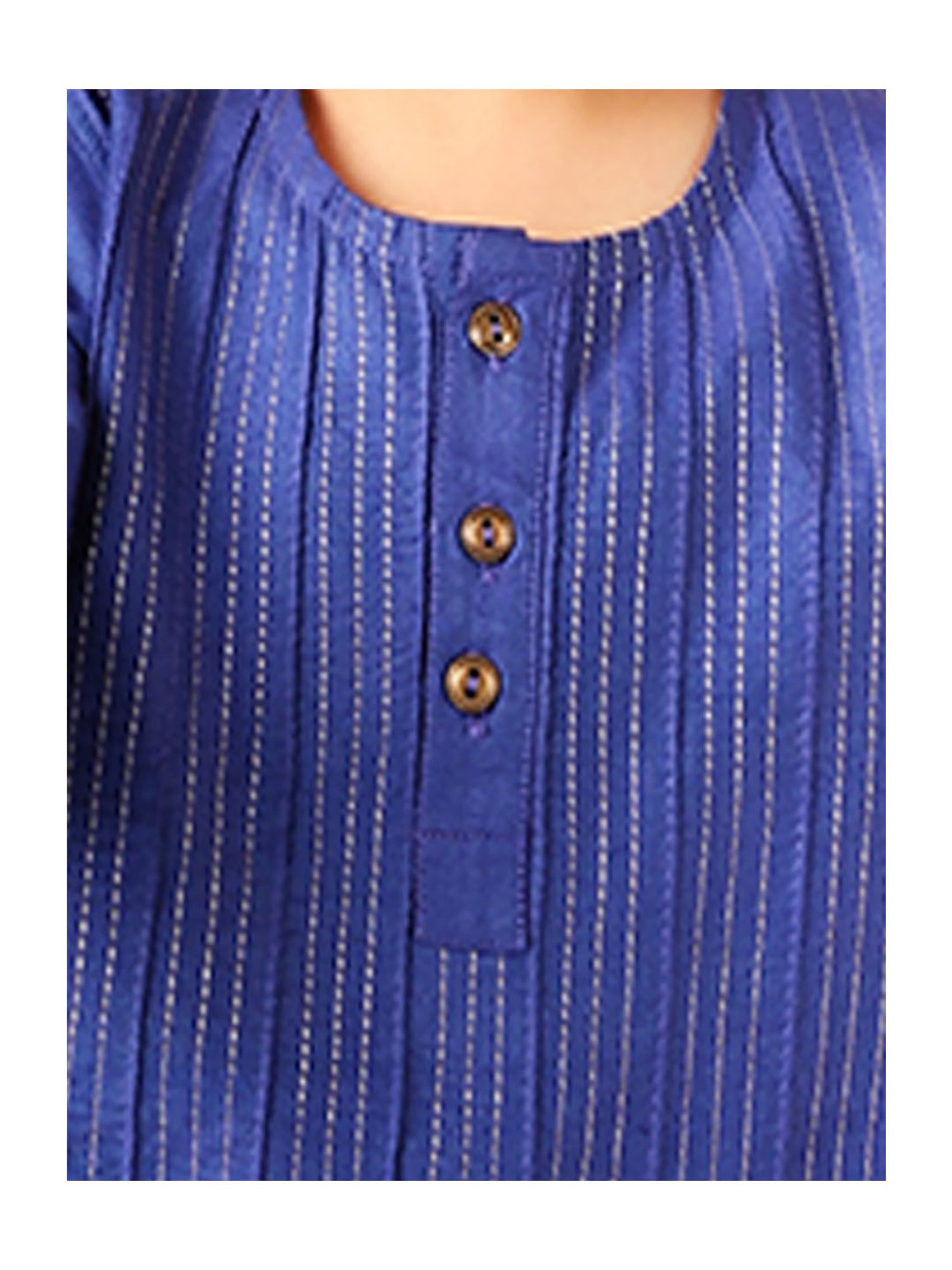 Fabindia Kids Navy & Cream Embroidered Kurta with Pyjamas