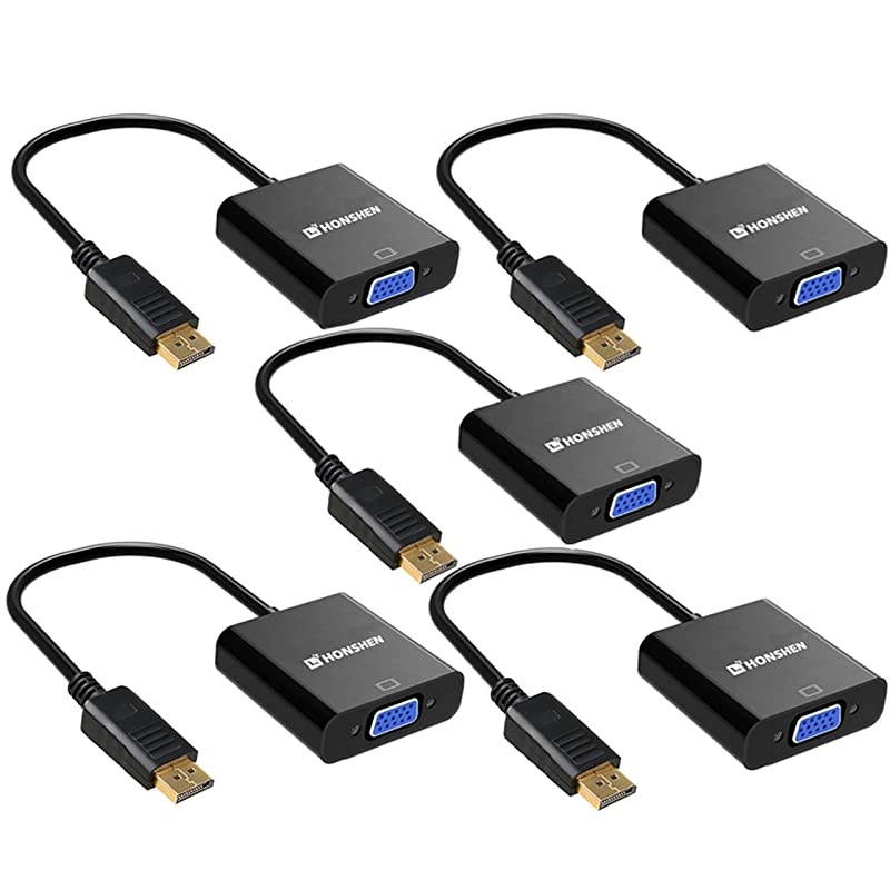 DisplayPort to VGA Adapter, 5 Pack DP to VGA Converter Male to Female Gold-Plated Cord for Lenovo, Dell, HP, ASUS, Chromebox (DP to VGA 5P)