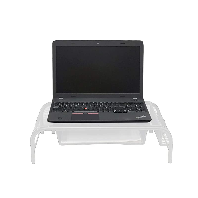 MESHMONSTA-WHT Monitor Stand, Metal Mesh Stand & Desk Organizer with Drawer, White