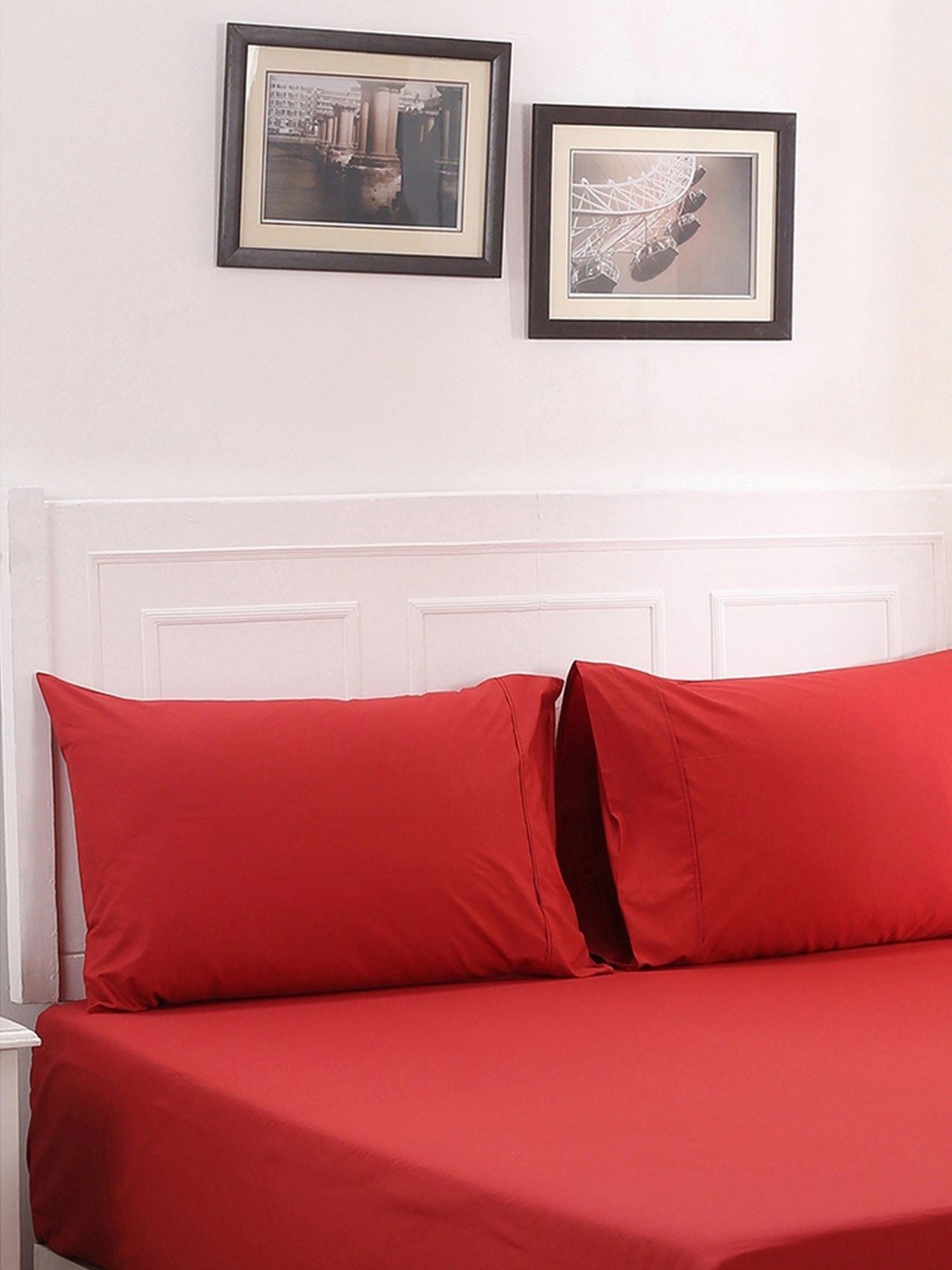 Maspar Red Cotton 200 TC Bed Sheet Set