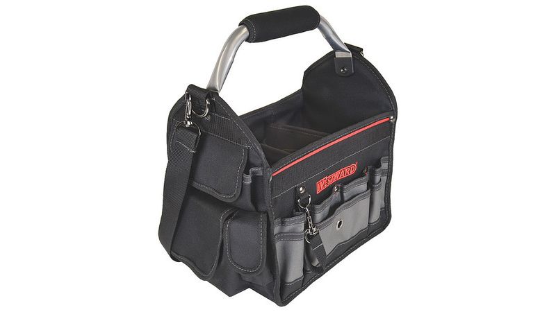 WESTWARD 32PJ33 Tool Tote, 600d Polyester, 18 Pockets, Black, 12-1/2" Height