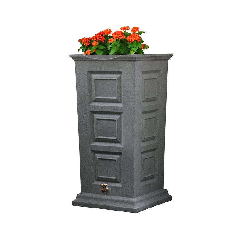 Good Ideas Savannah Outdoor 55 Gallon Flat Back Weatherproof Rain Barrel and Planter, Light Granite