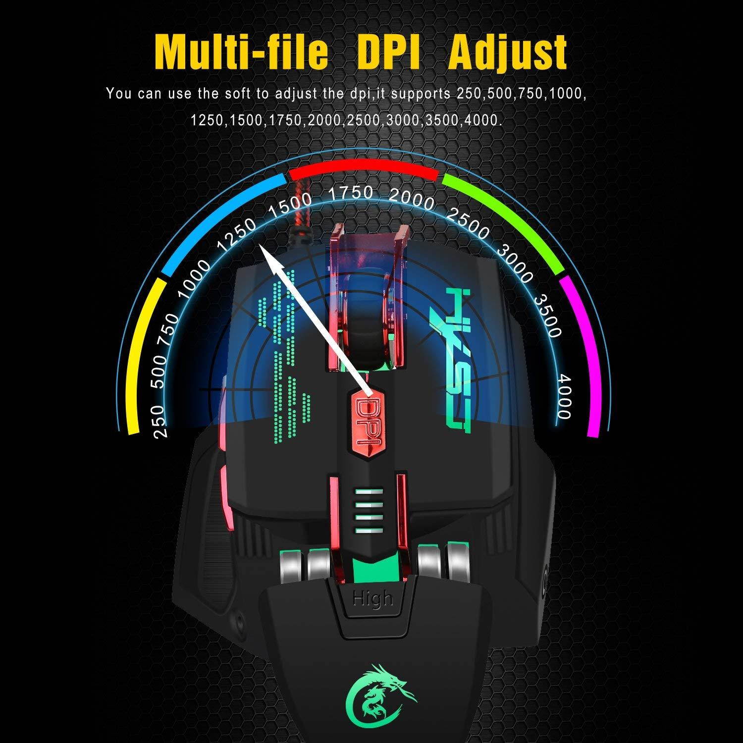 Tipmant Macro Programming Computer Game Mouse, Ergonomic Design, 7 Customize keys, Weight & DPI Adjustable (Maxi 4000 DPI) - White