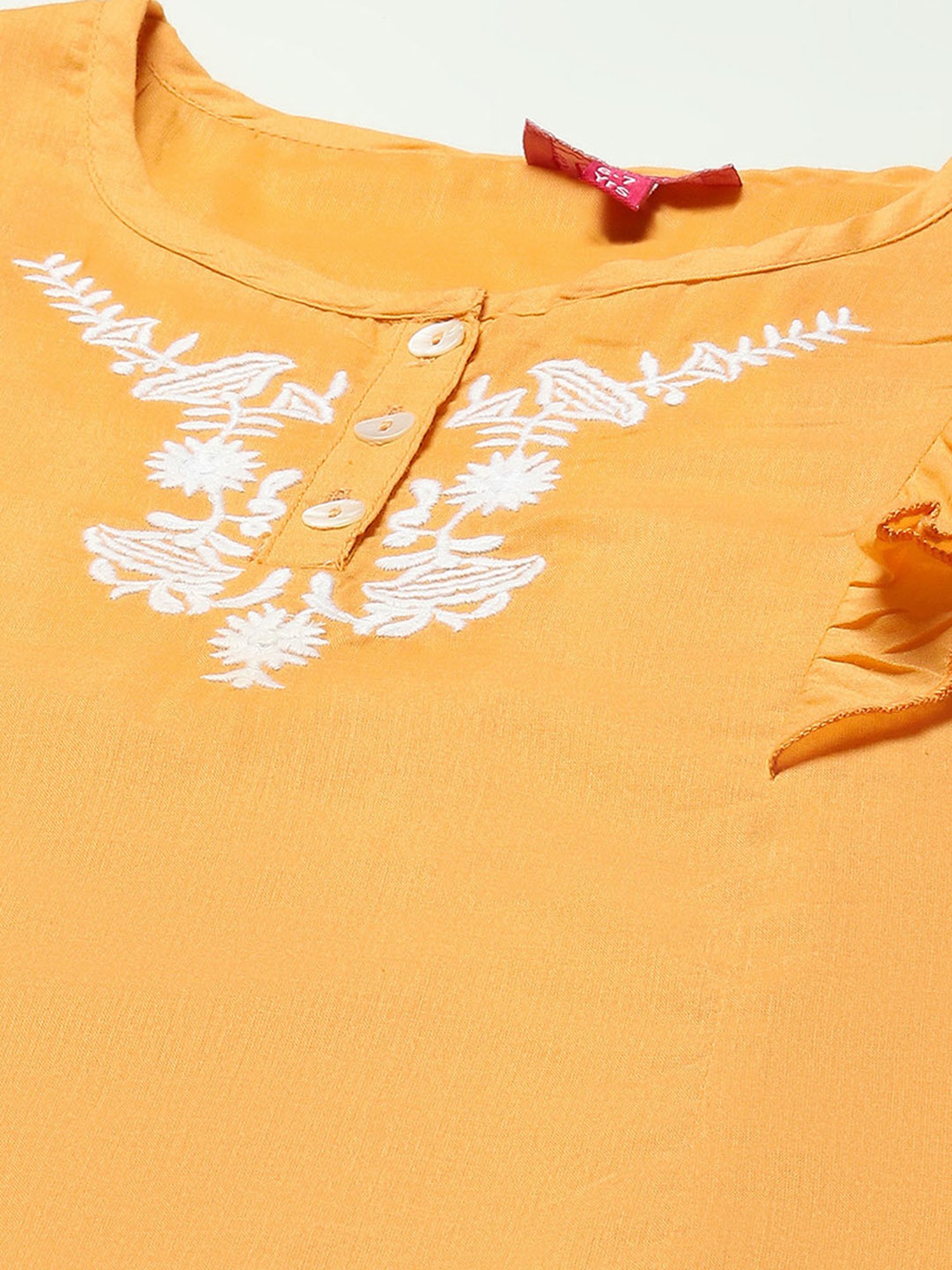 Biba Girls Orange Cotton Embroidered Casual Top and Tees