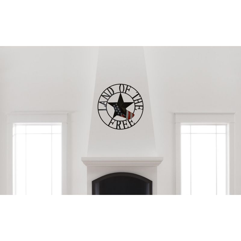 29"H Land Of The Free Metal Outdoor Welcome Wheel Wall Sign Panels Black - Backyard Expressions