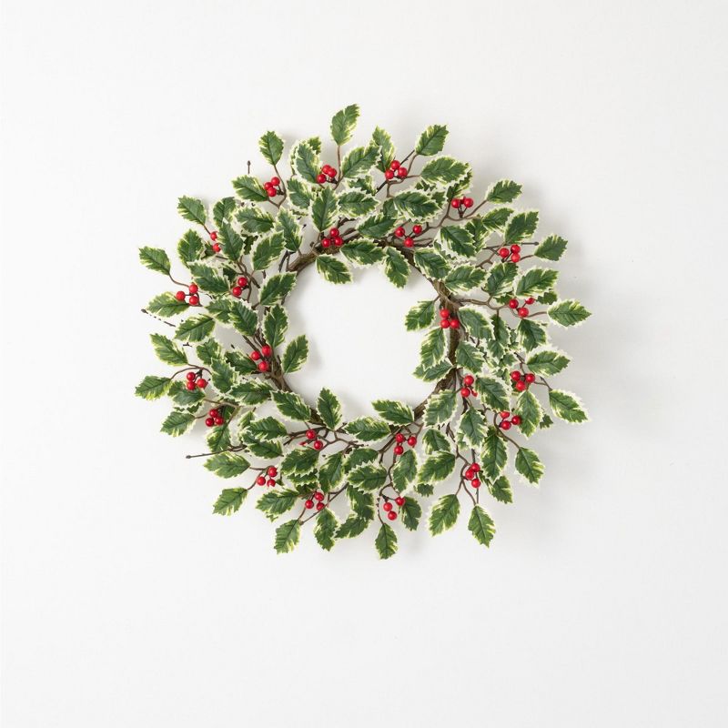 Sullivans Variegated Holly Artificial Mini Wreath 18"H Green