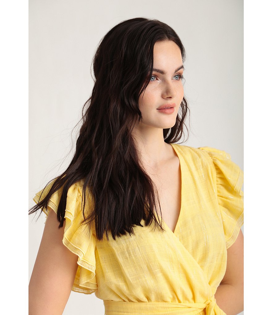 Maggy London Textured Tonal Plaid Faux Wrap Midi Dress