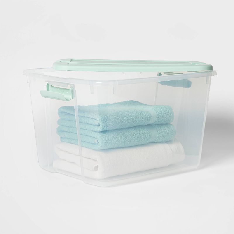 66qt Latching Storage Box with Lid Clear/Mint - Room Essentials™