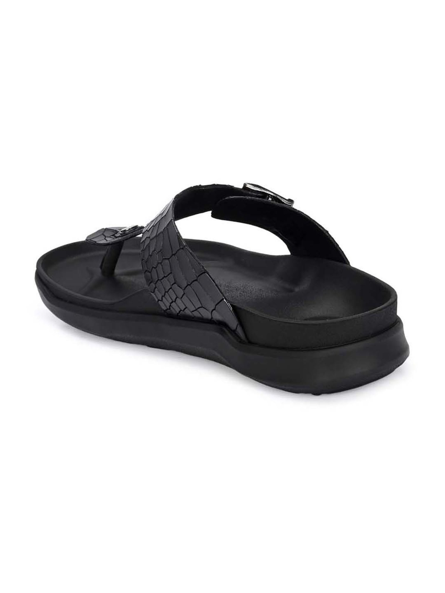 Hitz Men's Black T-Strap Sandals