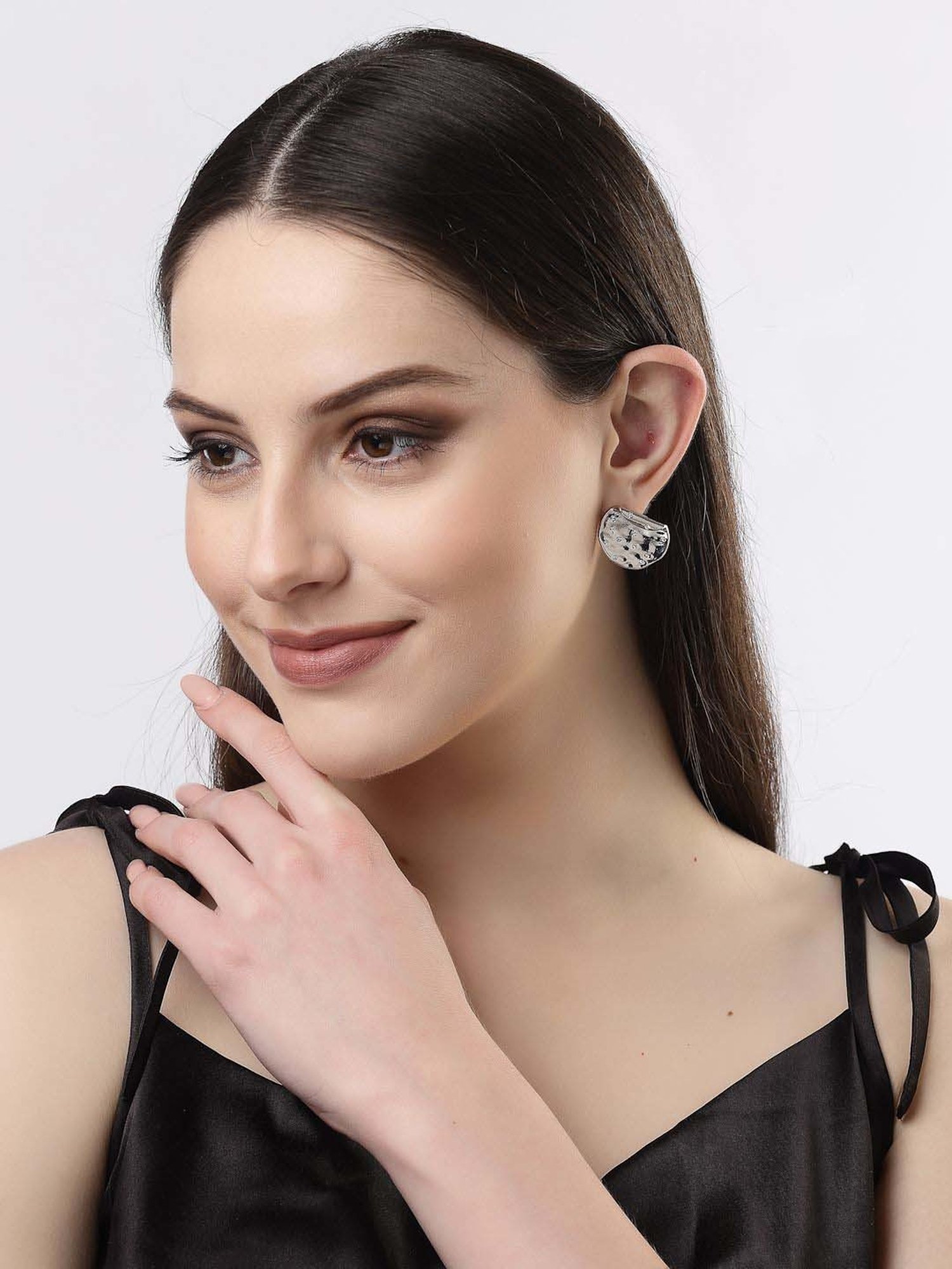 NVR Silver-Plated Contemporary Stud Earrings for Women