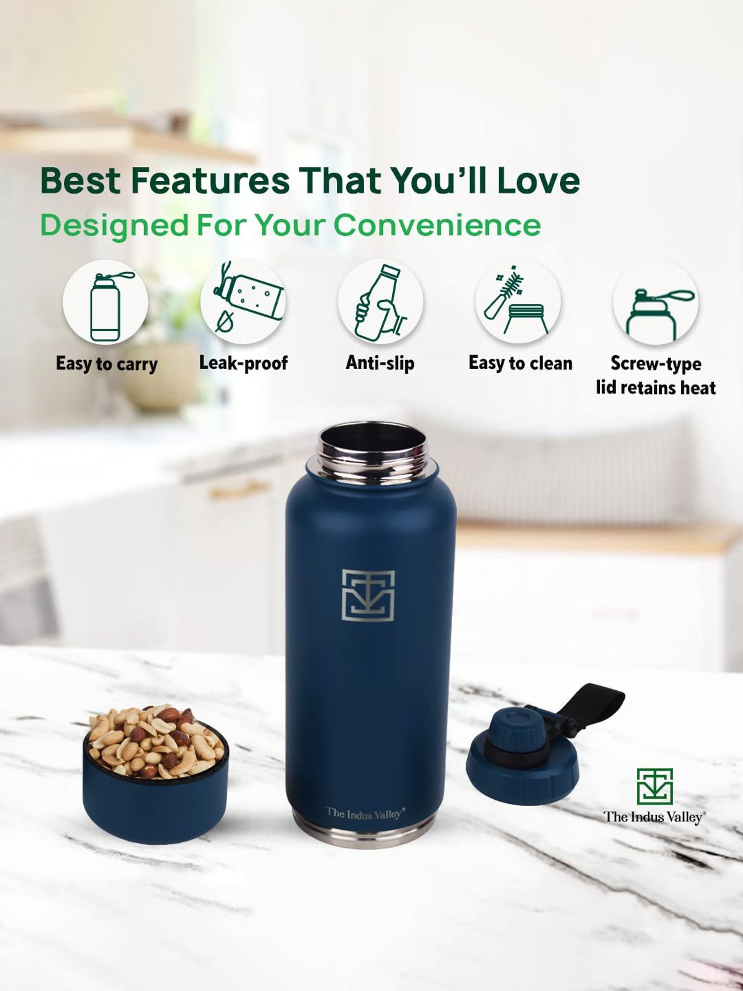 The Indus Valley Black  Stainless Steel Bottle (0.9L)