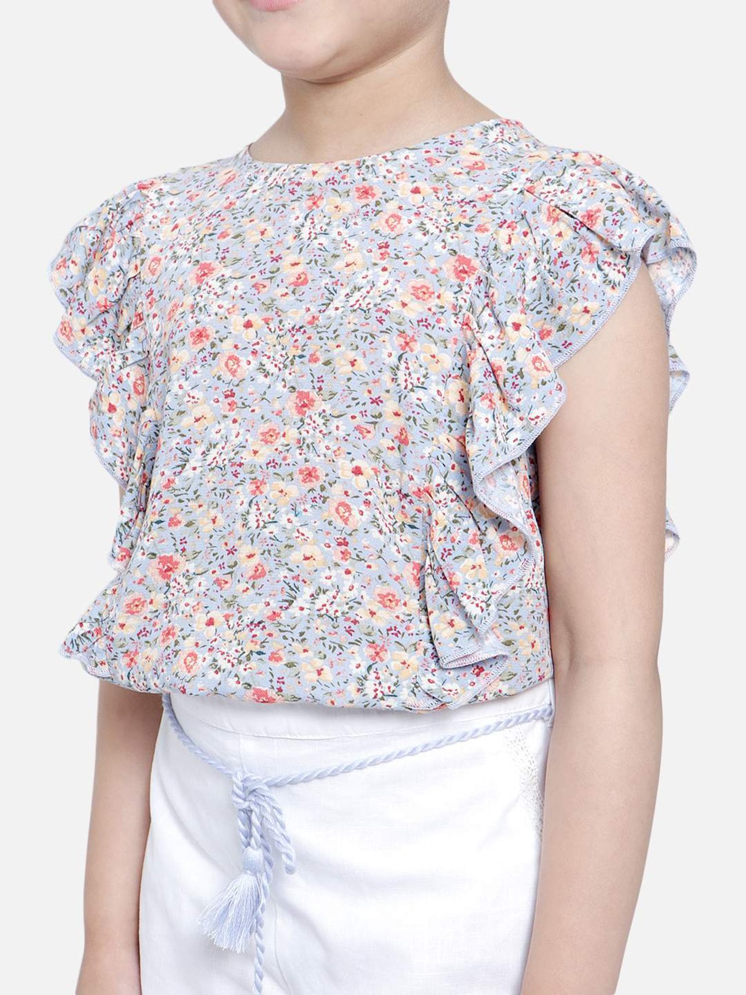 Nauti Nati Kids Blue & White Floral Print Top Set