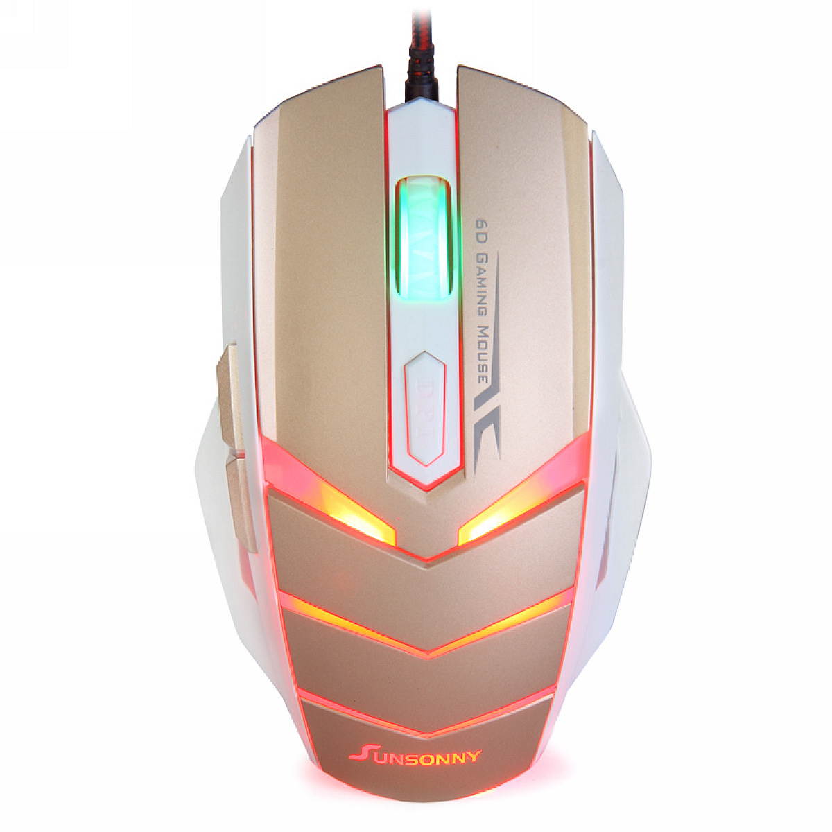 Sunsonny TM50 USB 2.0 Wired / 6 Button / 600~1000~1600 dpi LED Red Light Gaming Mouse - White